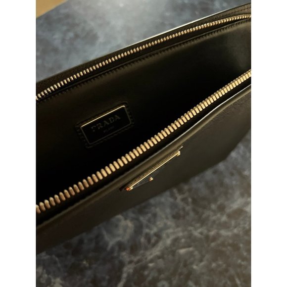Prada Saffiano Logo Leather Document Briefcase Black $1,720 - Picture 4 of 9